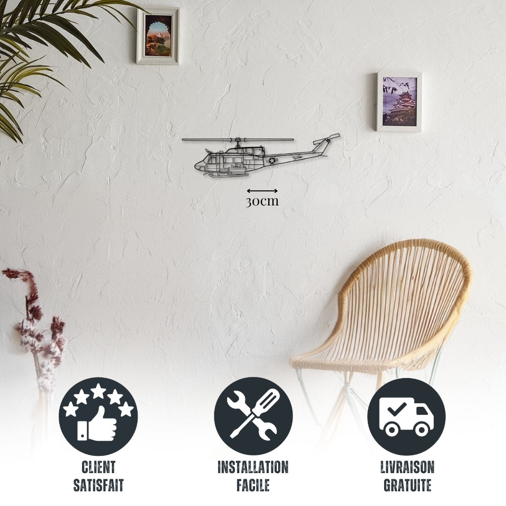 Petite décoration murale métal Hélicoptère militaire Bell UH-1N Huey